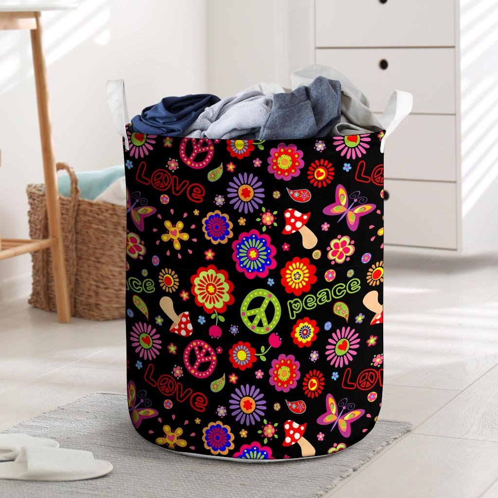 Hippie Peace Print Laundry Basket-grizzshop