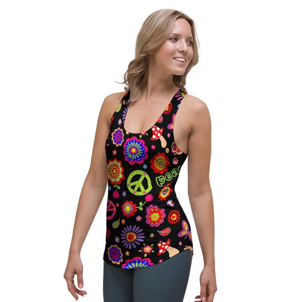 Hippie Peace Print Women's Racerback Tank Top-grizzshop