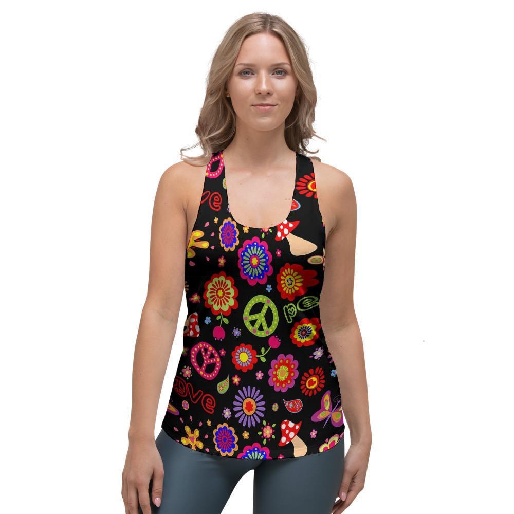 Hippie Peace Print Women's Racerback Tank Top-grizzshop