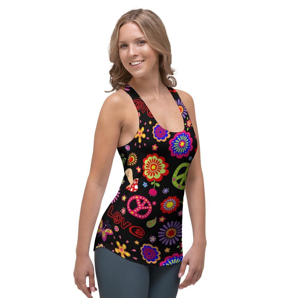 Hippie Peace Print Women's Racerback Tank Top-grizzshop
