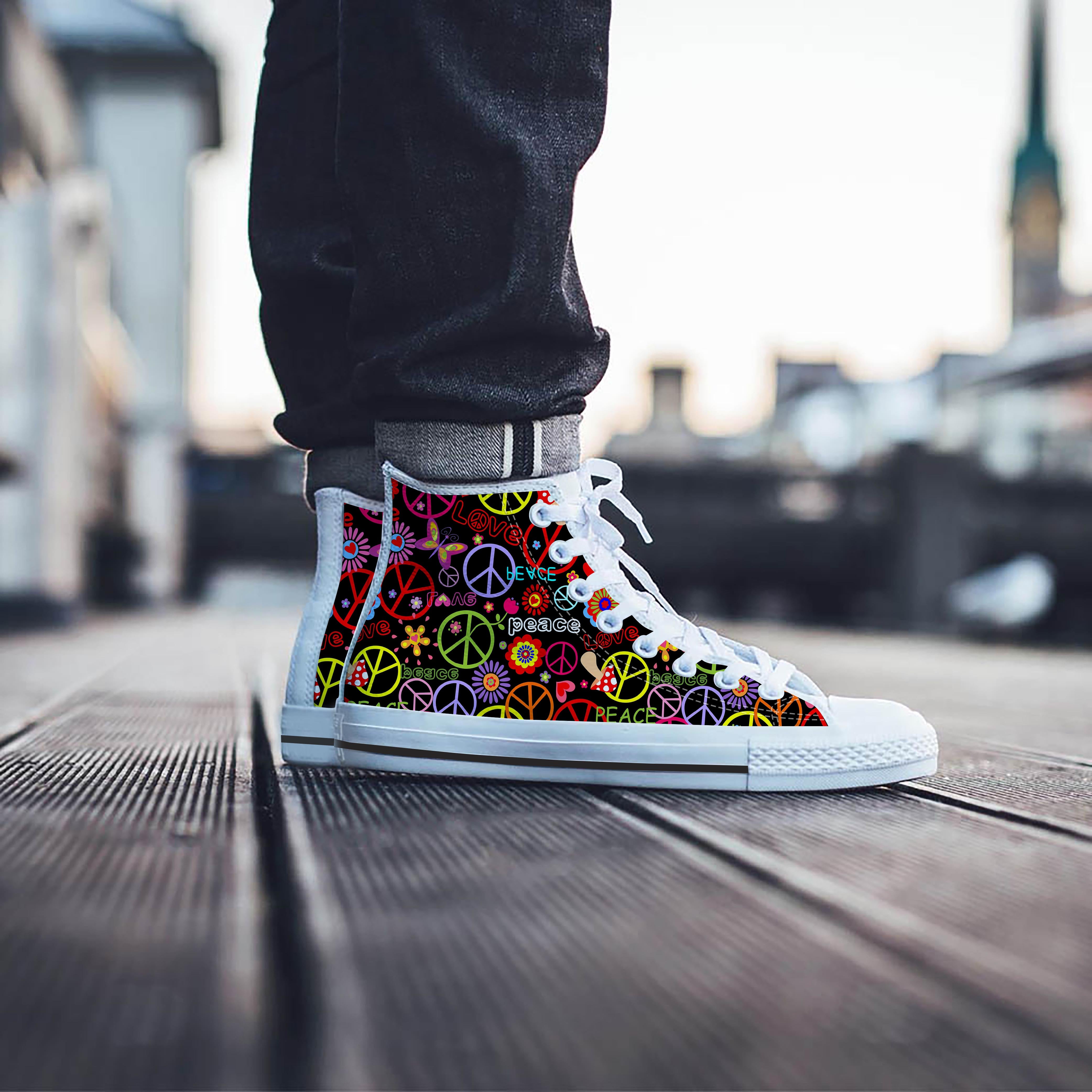 Hippie Peace Sign Men's High Top Shoes-grizzshop