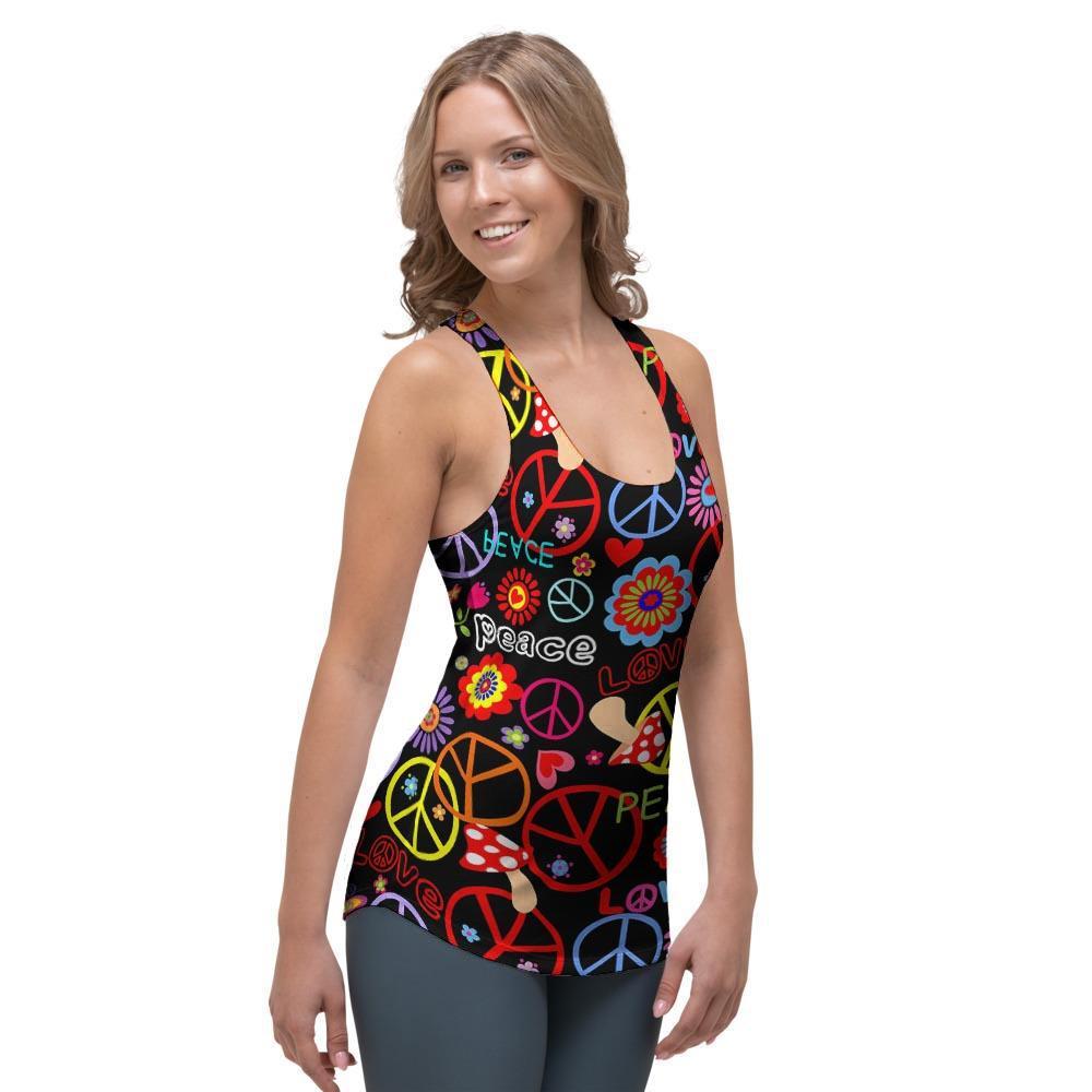 Hippie Peace Sign Women's Racerback Tank Top-grizzshop