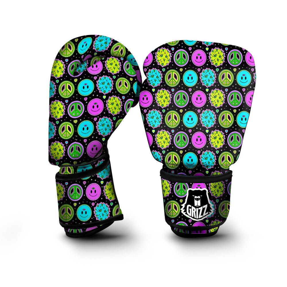 Hippie Peace Symbol And Weed Print Pattern Boxing Gloves-grizzshop