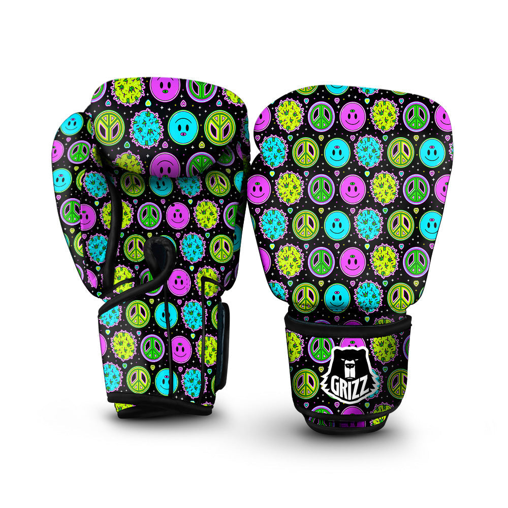 Hippie Peace Symbol And Weed Print Pattern Boxing Gloves-grizzshop