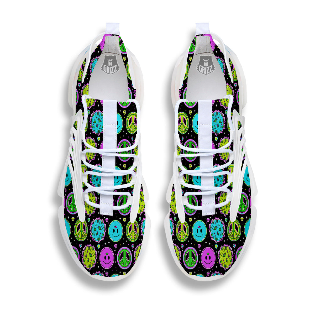 Hippie Peace Symbol And Weed Print Pattern White Gym Shoes-grizzshop
