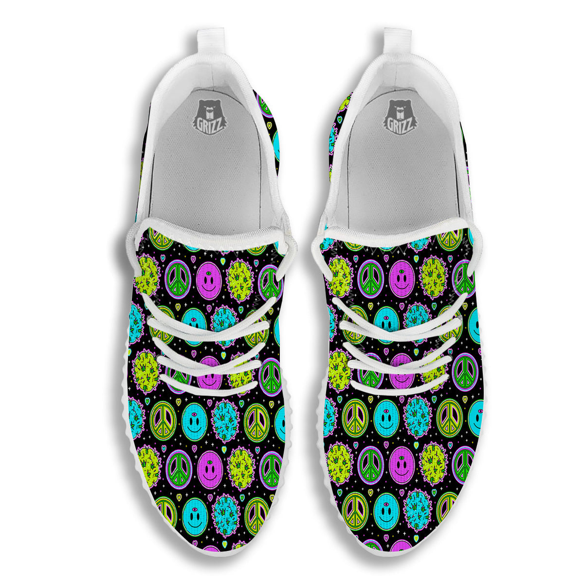Hippie Peace Symbol And Weed Print Pattern White Walking Shoes-grizzshop