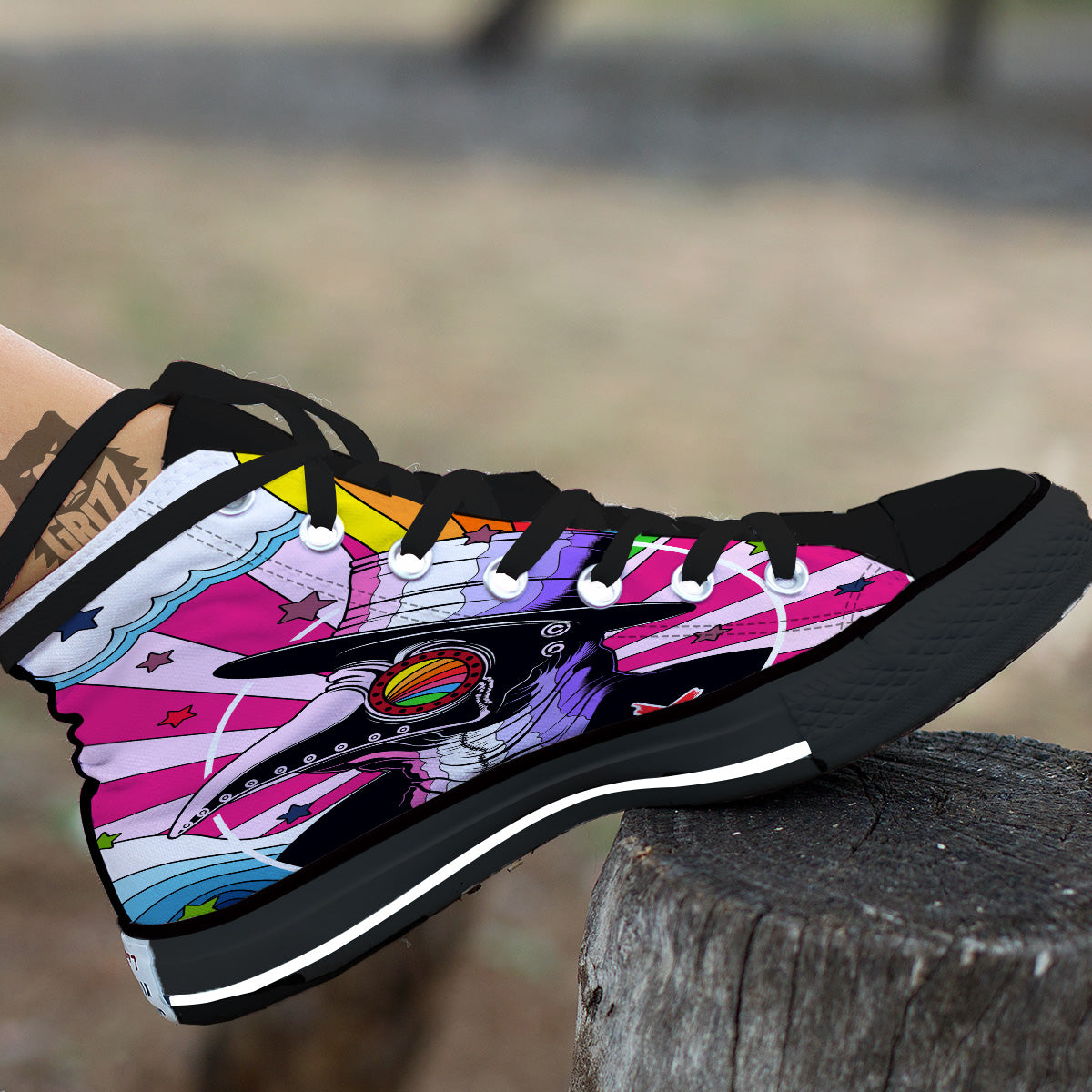 Hippie Plague Doctor Colorful Print Black High Top Shoes-grizzshop