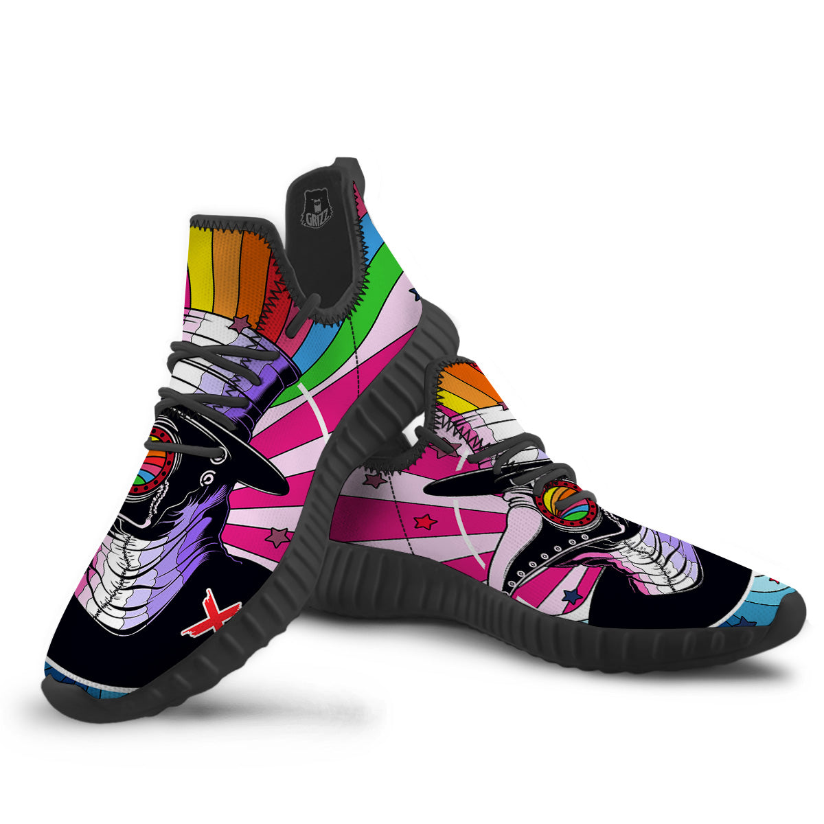 Hippie Plague Doctor Colorful Print Black Walking Shoes-grizzshop