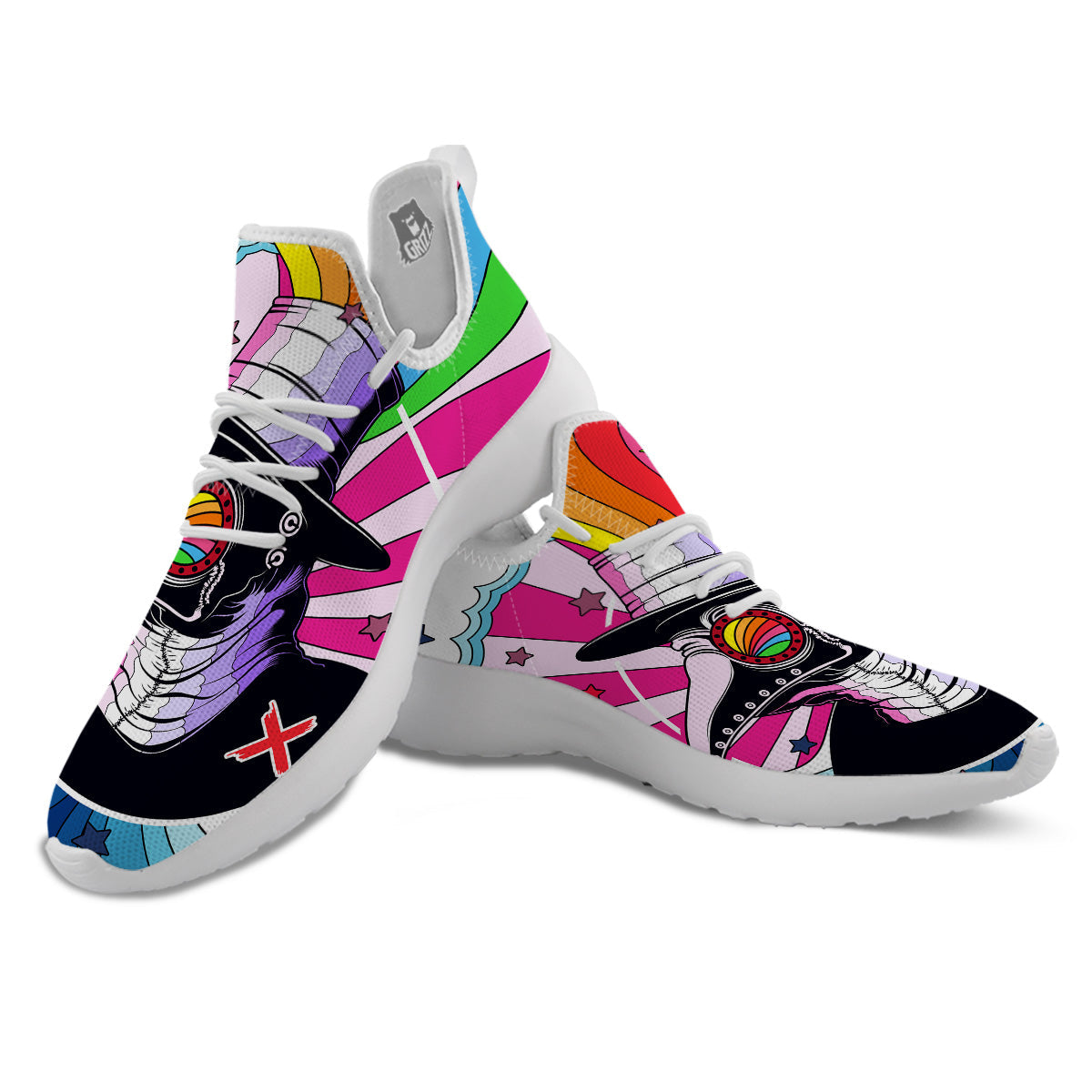 Hippie Plague Doctor Colorful Print White Athletic Shoes-grizzshop