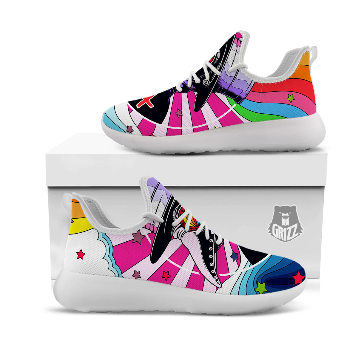Hippie Plague Doctor Colorful Print White Athletic Shoes-grizzshop