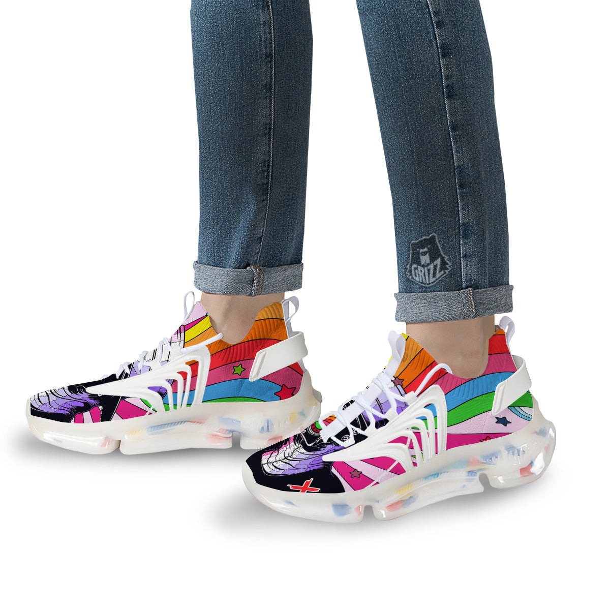 Hippie Plague Doctor Colorful Print White Gym Shoes-grizzshop