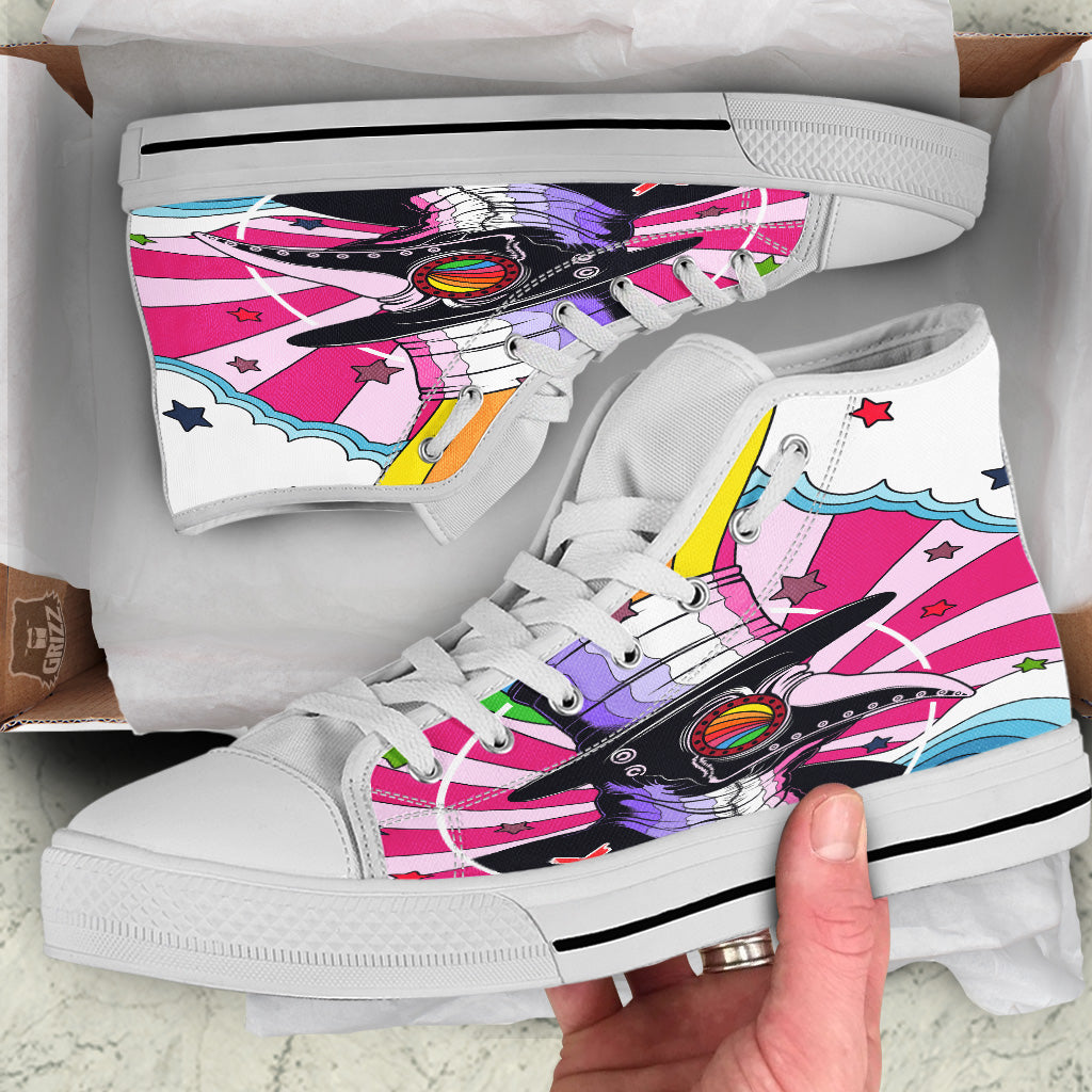 Hippie Plague Doctor Colorful Print White High Top Shoes-grizzshop