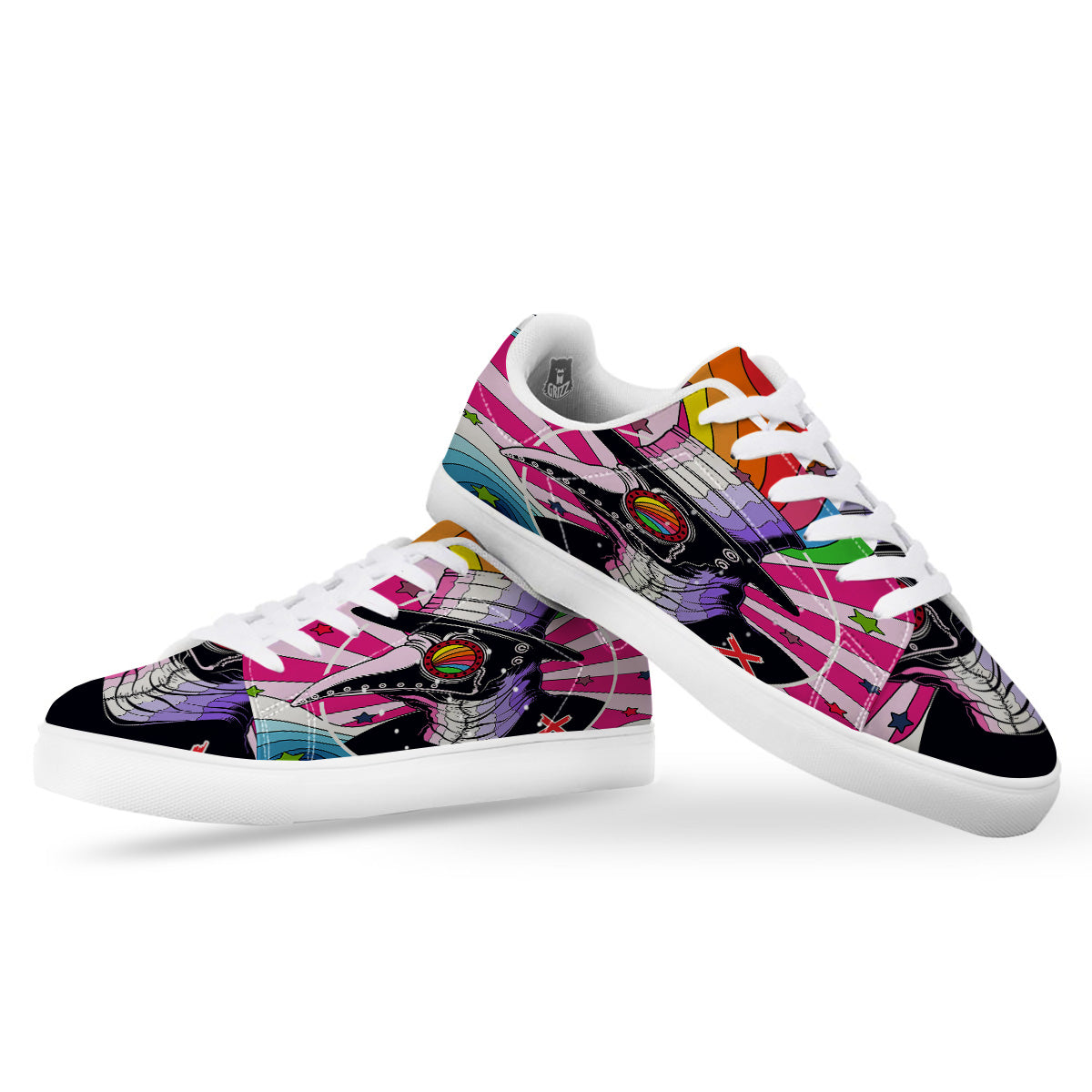 Hippie Plague Doctor Colorful Print White Low Top Sneakers-grizzshop