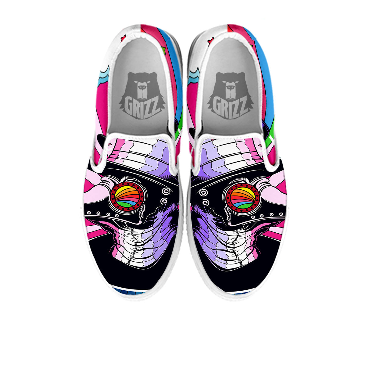 Hippie Plague Doctor Colorful Print White Slip On Shoes-grizzshop