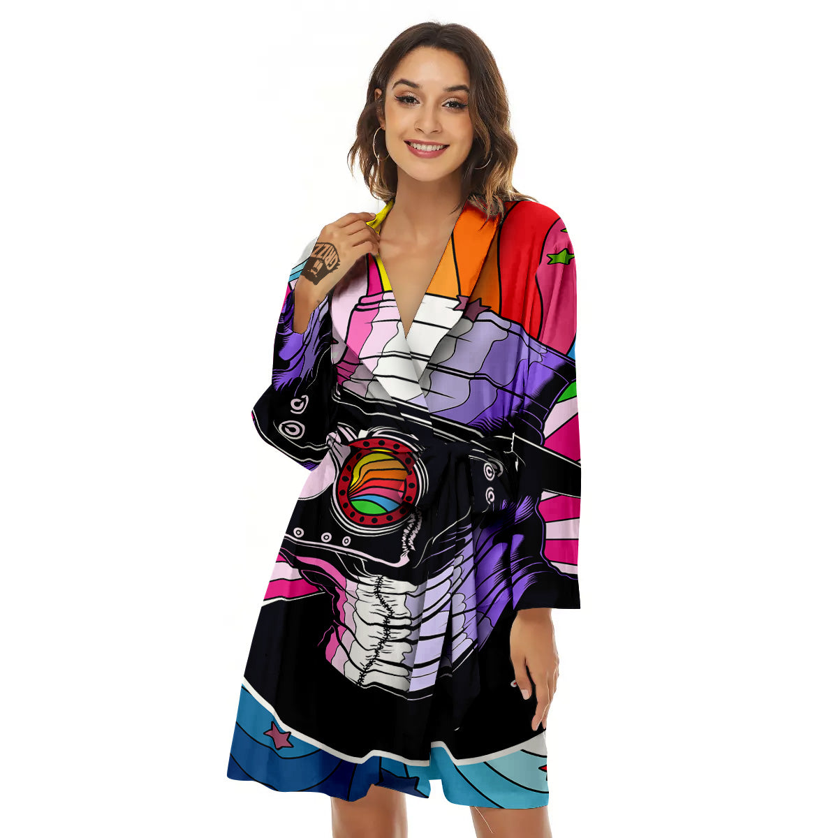 Hippie Plague Doctor Colorful Print Women's Robe-grizzshop