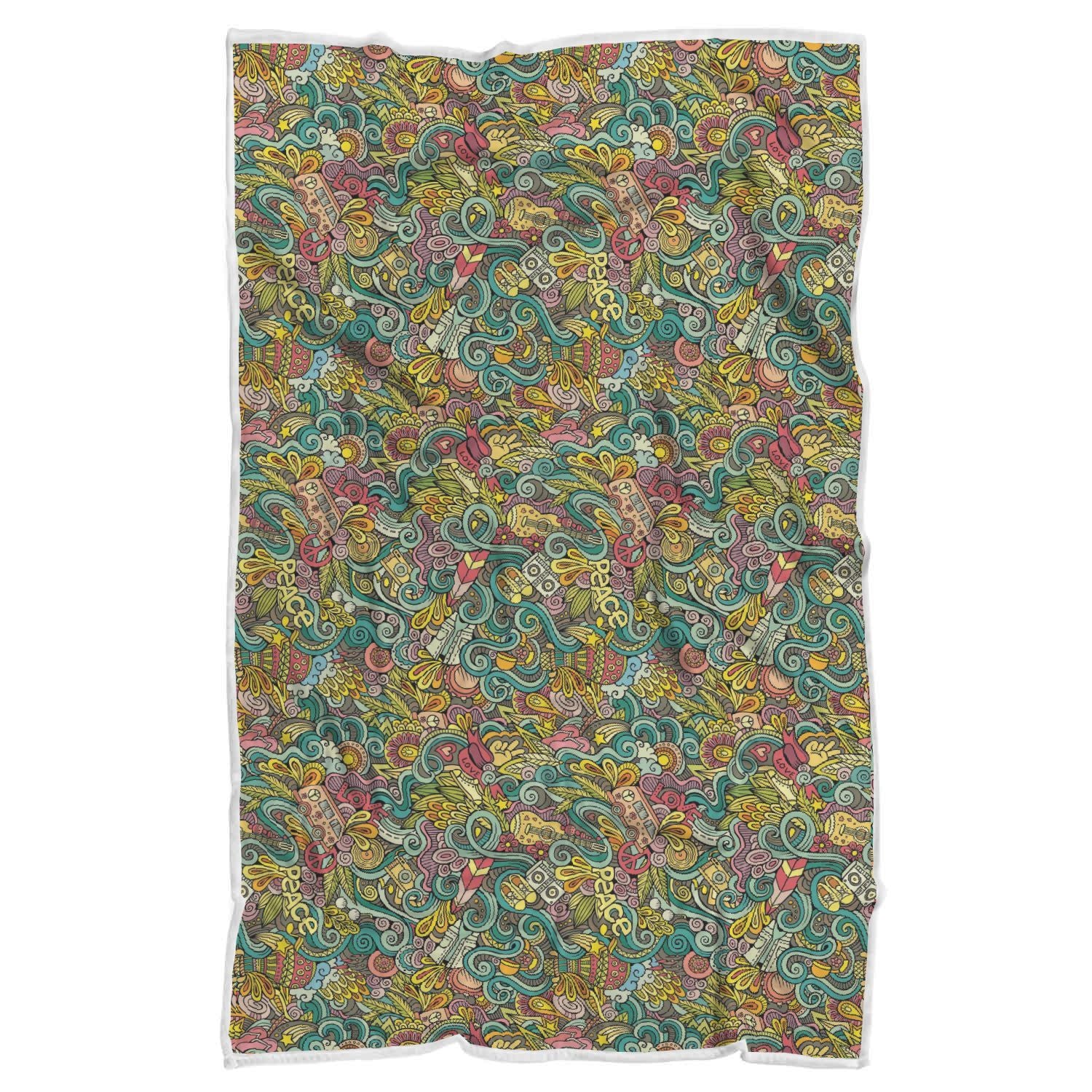 Hippie Psychedelic Van Peace Sign Pattern Print Throw Blanket-grizzshop