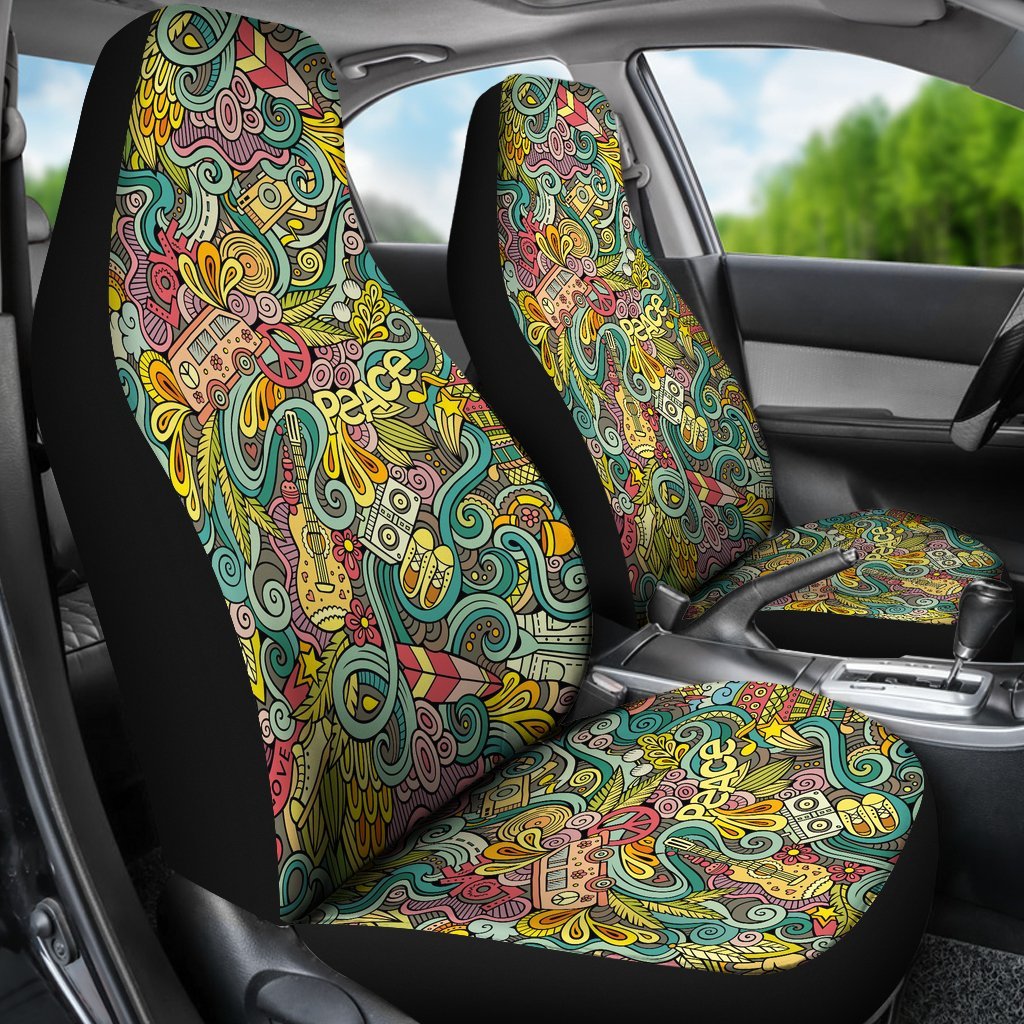 Hippie Psychedelic Van Peace Sign Pattern Print Universal Fit Car Seat Cover-grizzshop