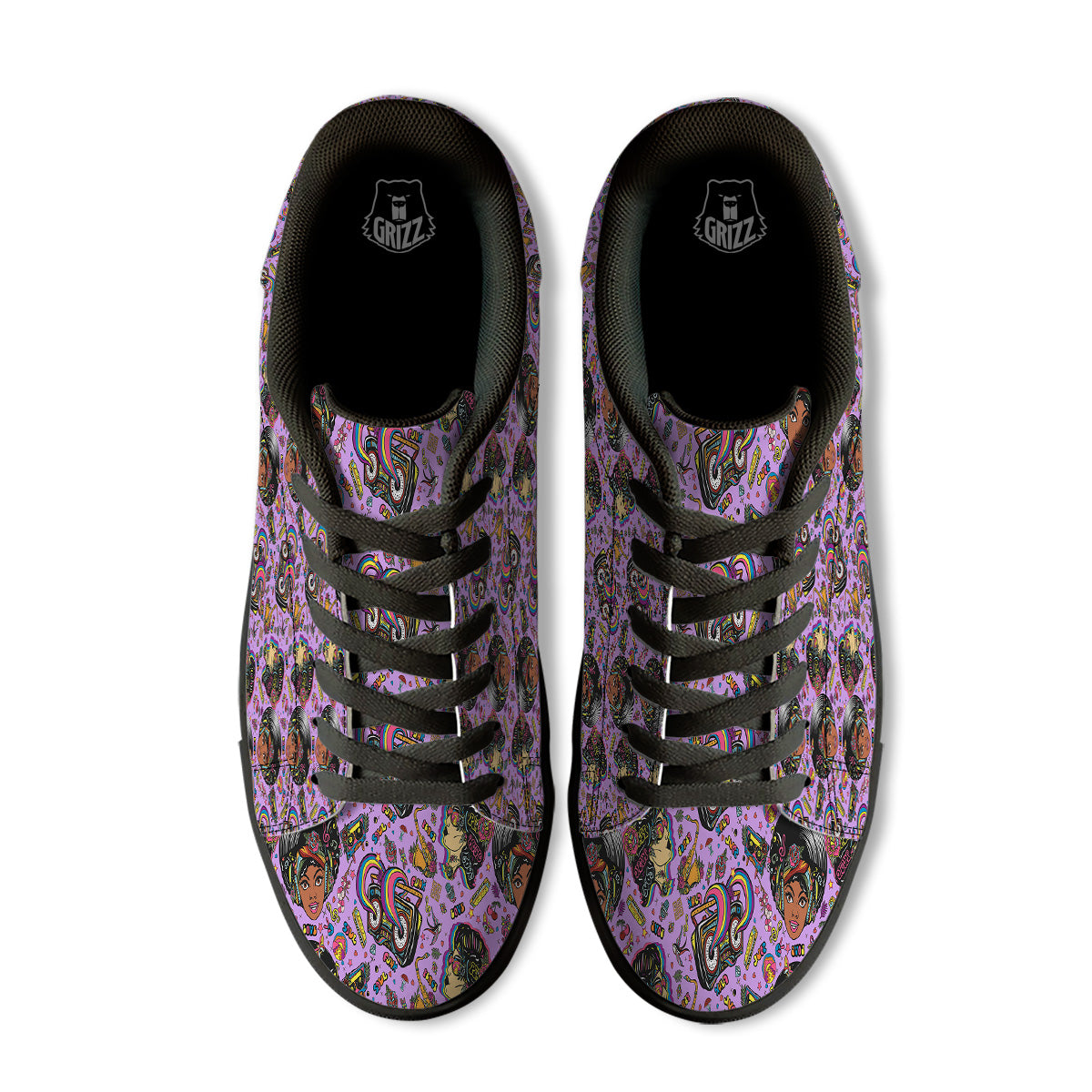 Hippie Retro Funky Women Print Pattern Black Low Top Sneakers-grizzshop