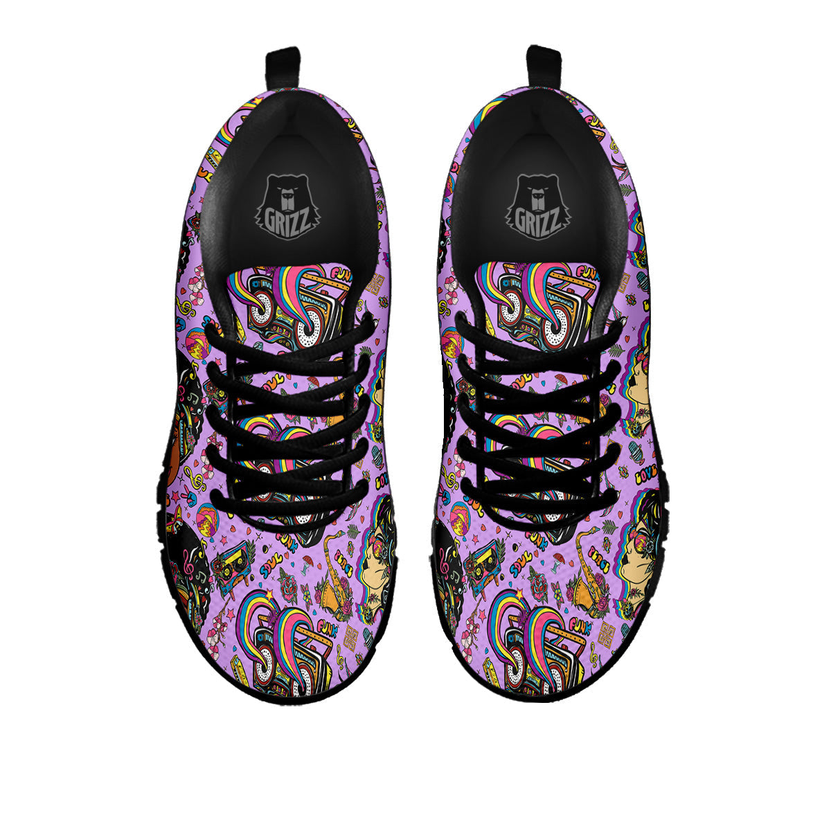Hippie Retro Funky Women Print Pattern Black Sneaker-grizzshop