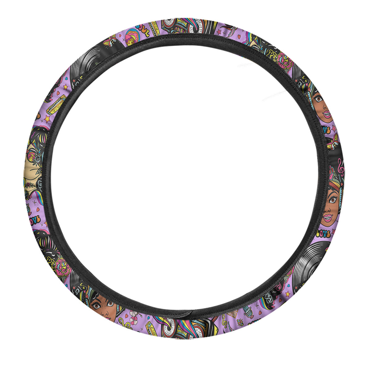 Hippie Retro Funky Women Print Pattern Car Steering Wheel Cover-grizzshop