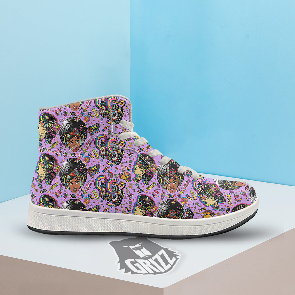 Hippie Retro Funky Women Print Pattern High Top Sneakers-grizzshop