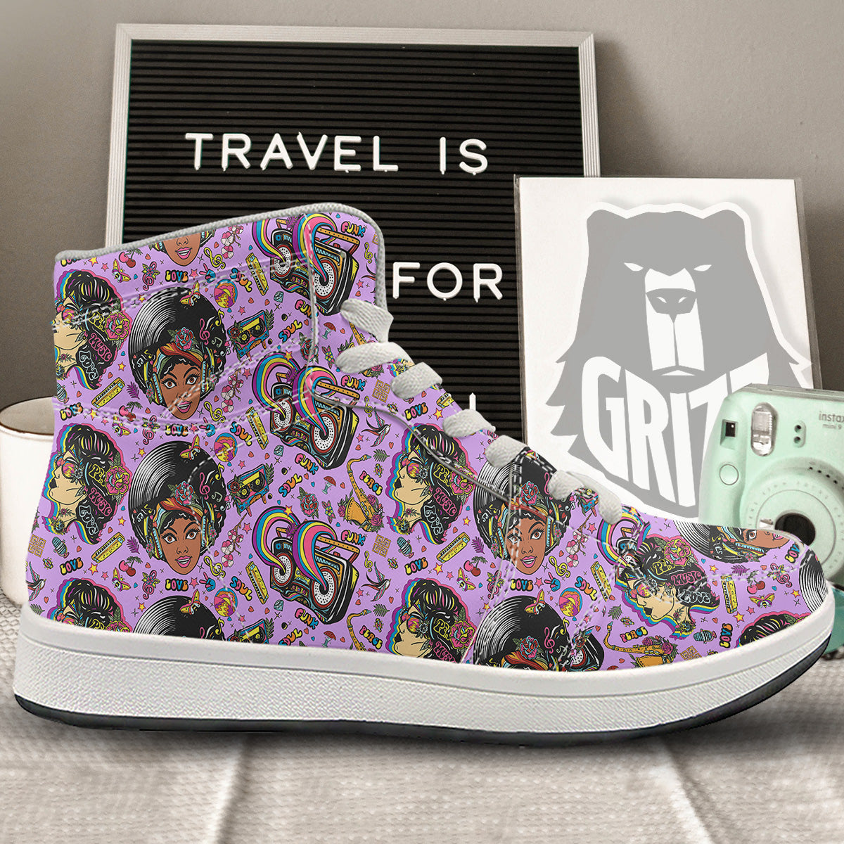 Hippie Retro Funky Women Print Pattern High Top Sneakers-grizzshop