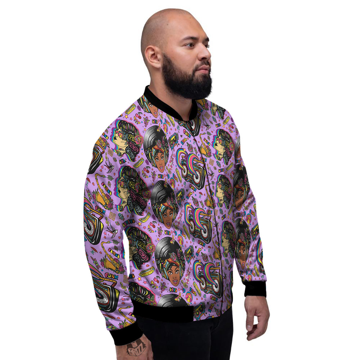 Hippie Retro Funky Women Print Pattern Men's Bomber Jacket-grizzshop