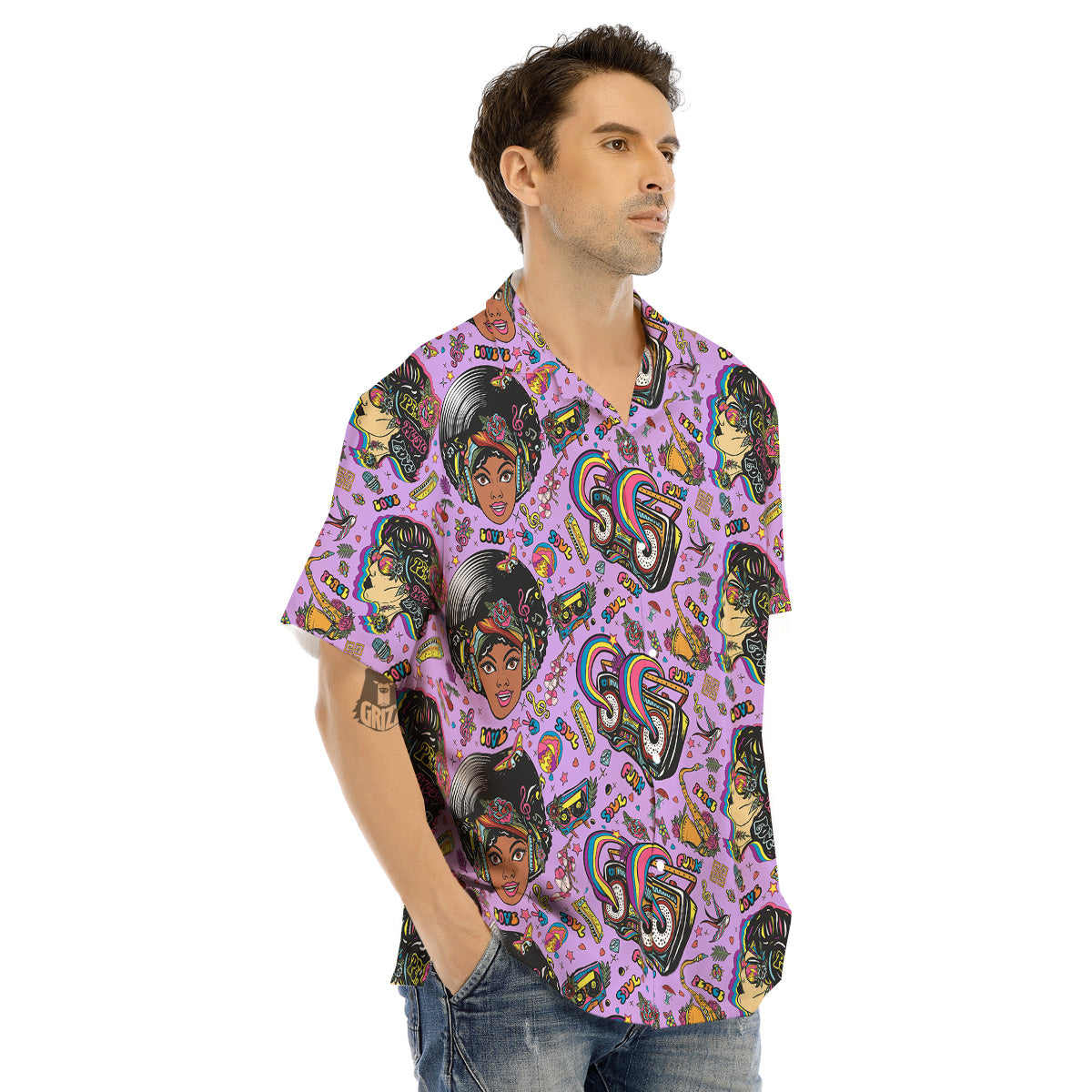 Hippie Retro Funky Women Print Pattern Men's Hawaiian Shirt-grizzshop