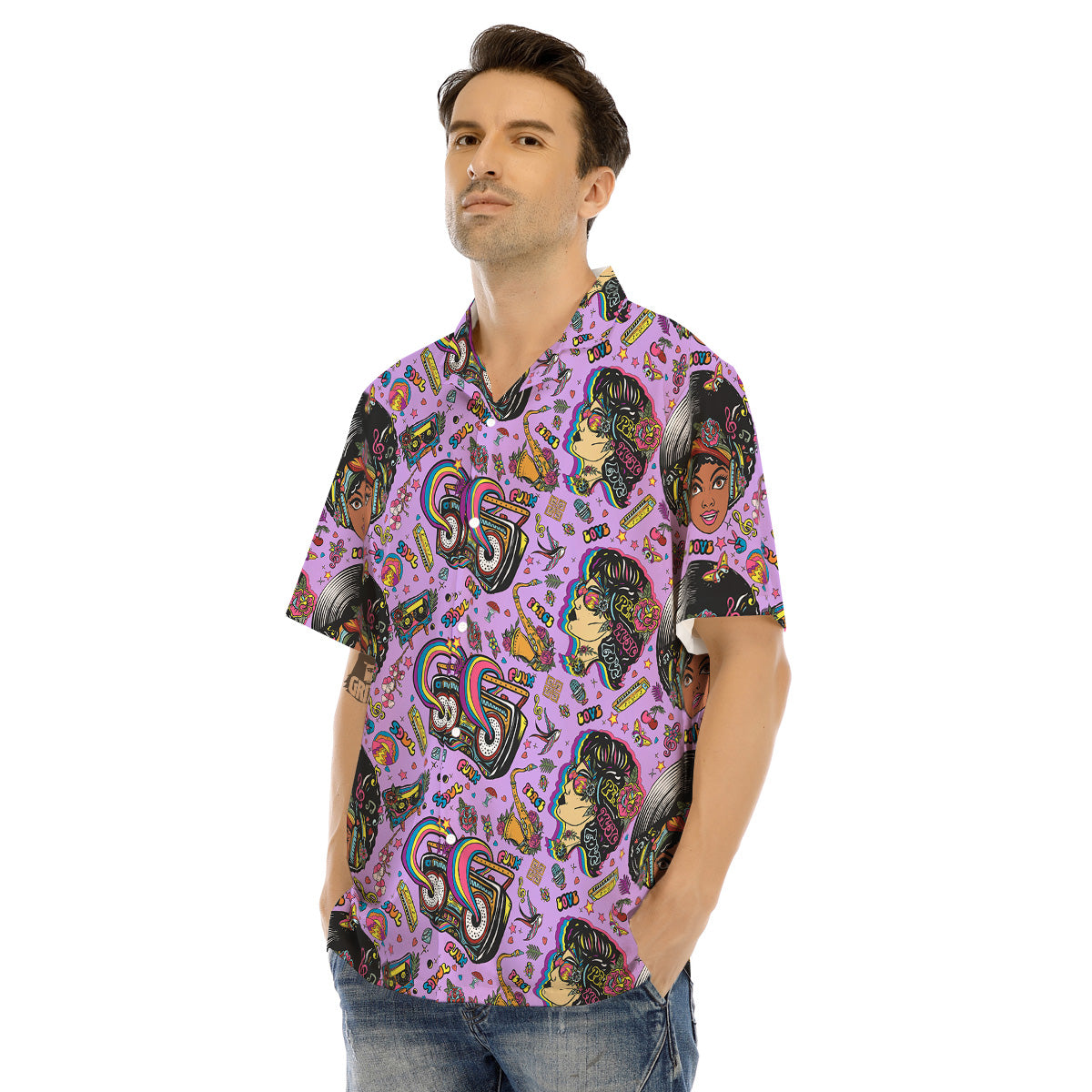 Hippie Retro Funky Women Print Pattern Men's Hawaiian Shirt-grizzshop