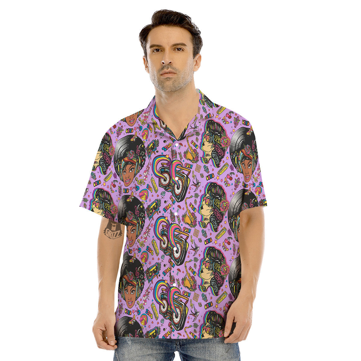 Hippie Retro Funky Women Print Pattern Men's Hawaiian Shirt-grizzshop