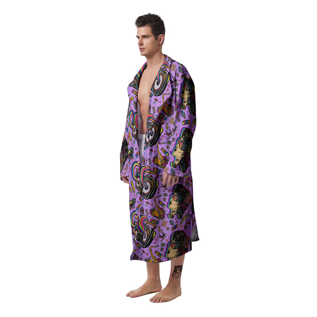 Hippie Retro Funky Women Print Pattern Men's Robe-grizzshop