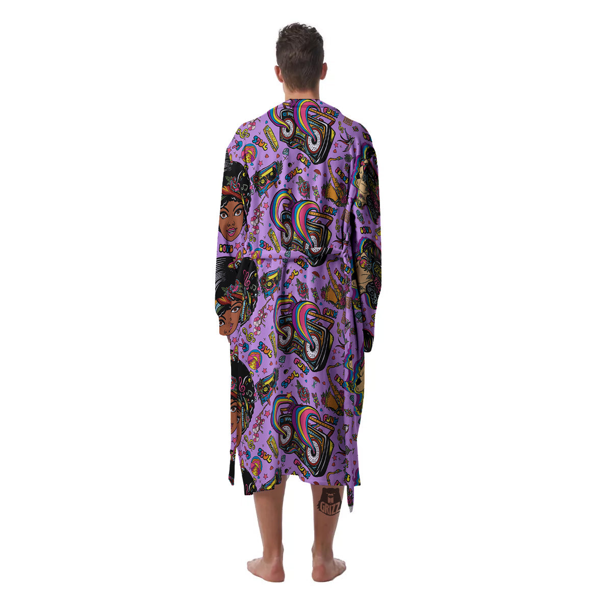Hippie Retro Funky Women Print Pattern Men's Robe-grizzshop