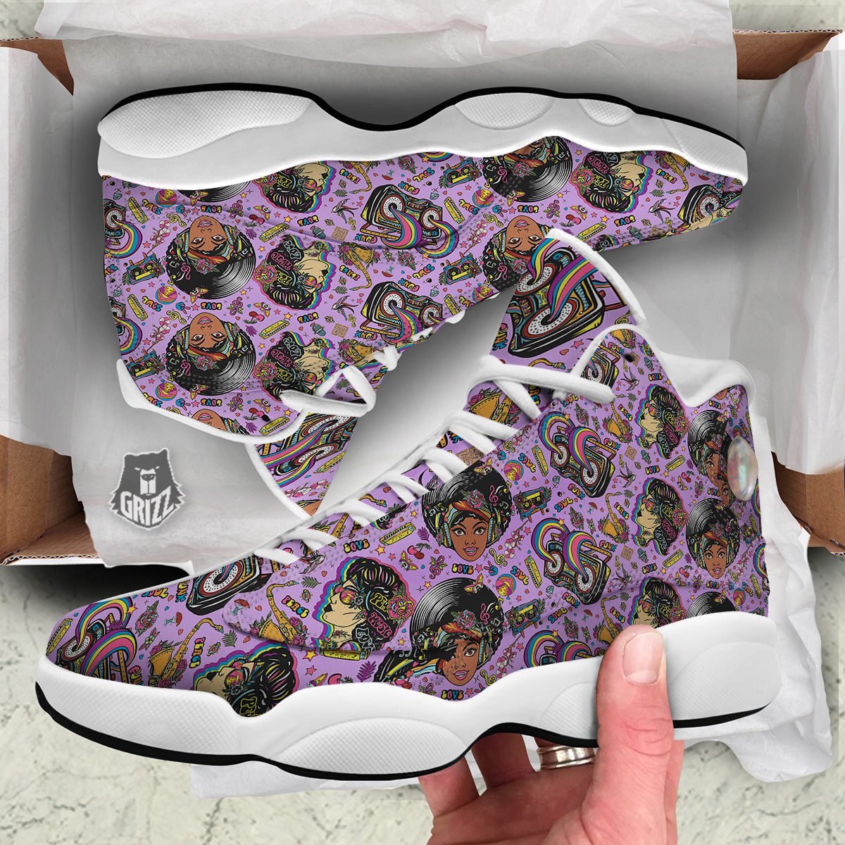 Hippie Retro Funky Women Print Pattern White Basketball Shoes-grizzshop