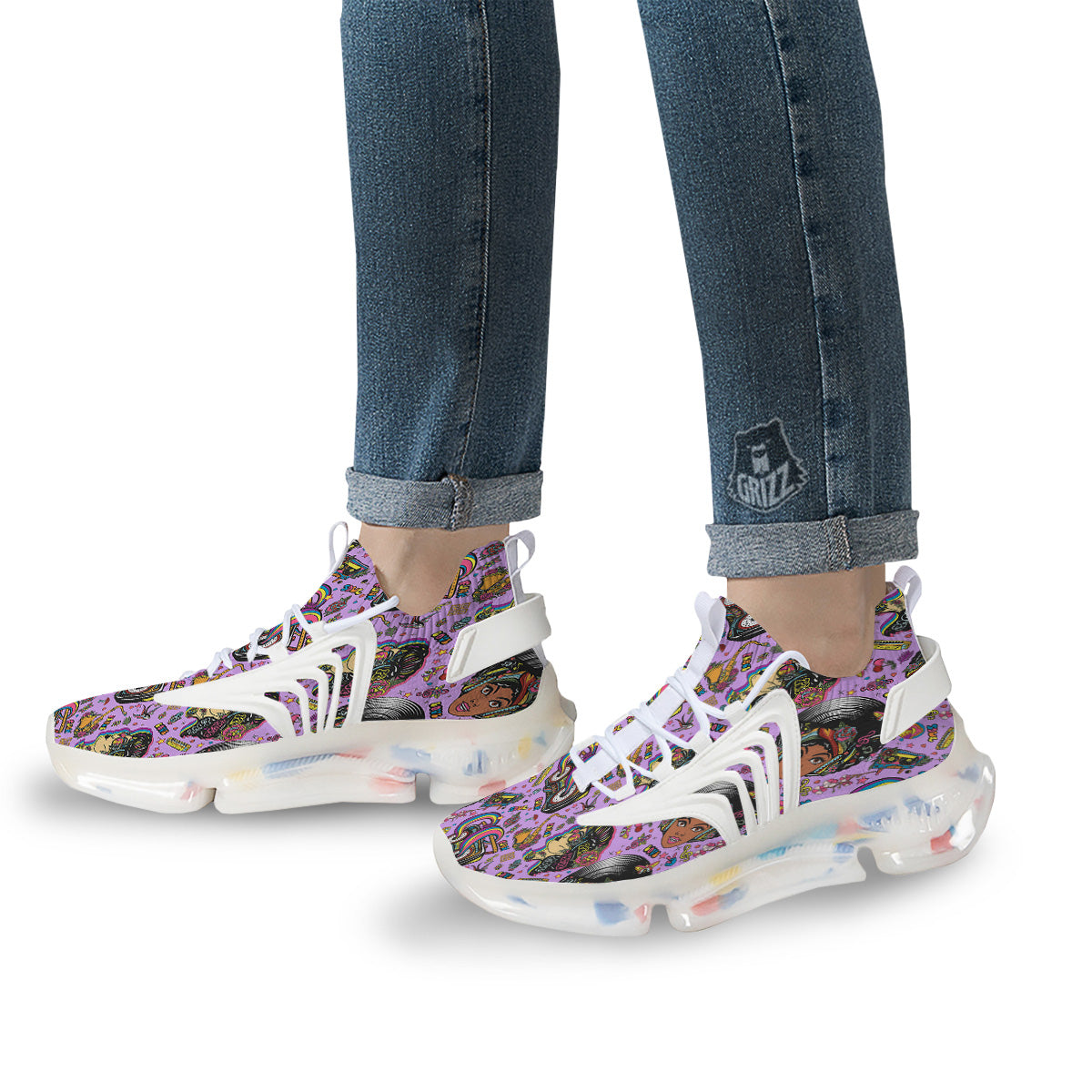 Hippie Retro Funky Women Print Pattern White Gym Shoes-grizzshop