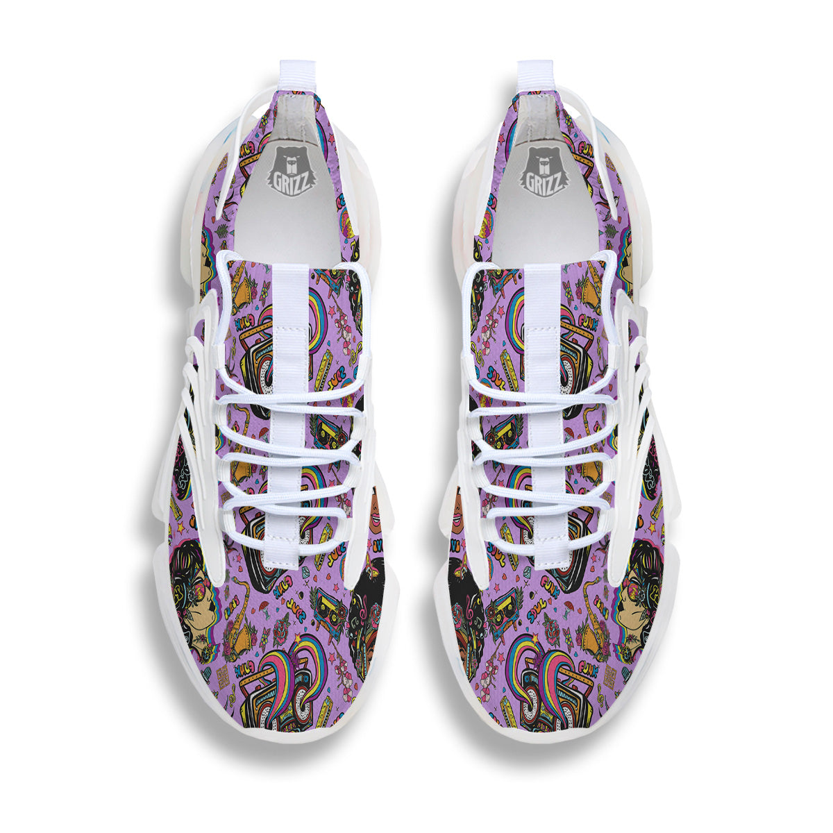 Hippie Retro Funky Women Print Pattern White Gym Shoes-grizzshop