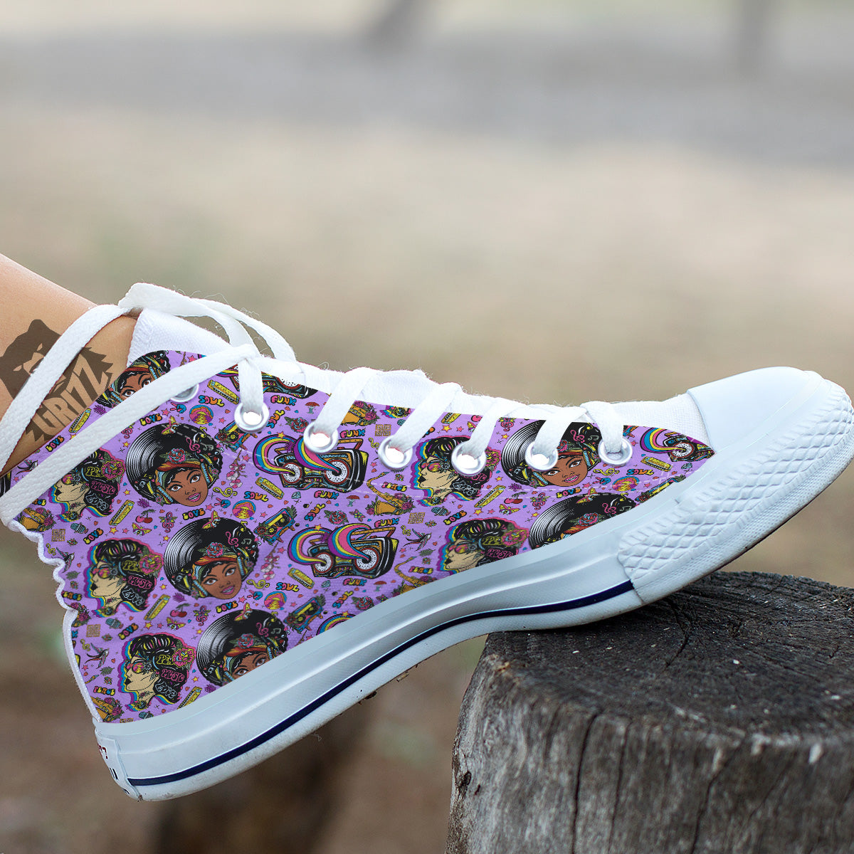 Hippie Retro Funky Women Print Pattern White High Top Shoes-grizzshop