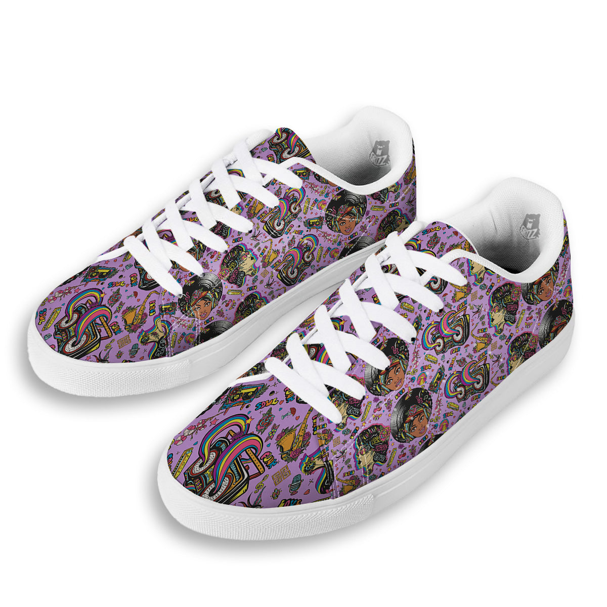 Hippie Retro Funky Women Print Pattern White Low Top Sneakers-grizzshop