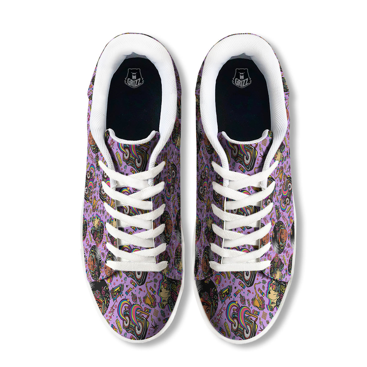 Hippie Retro Funky Women Print Pattern White Low Top Sneakers-grizzshop