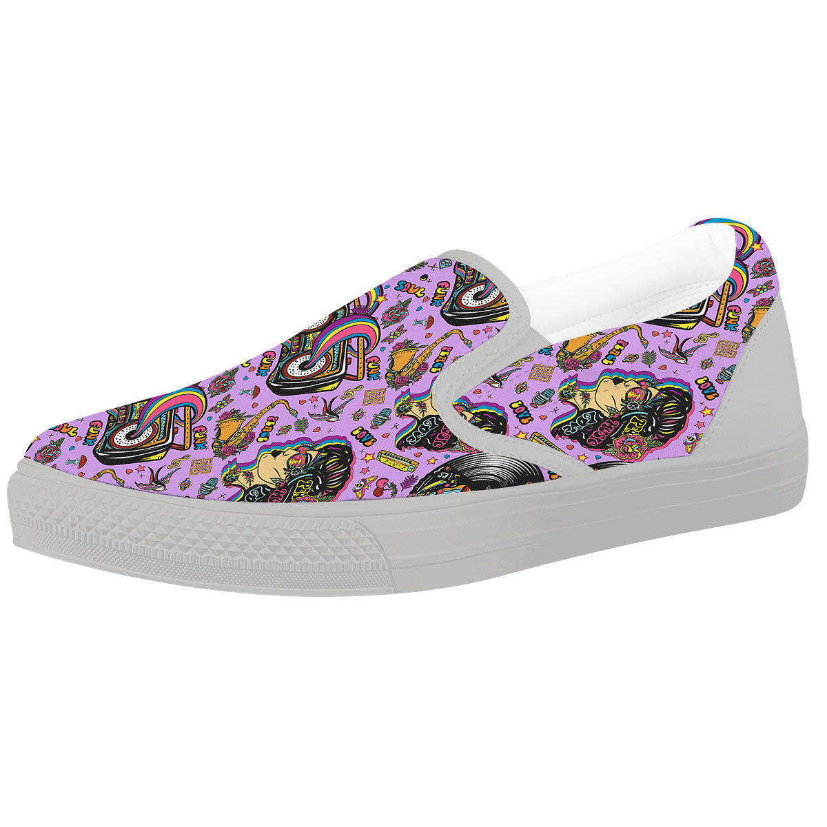 Hippie Retro Funky Women Print Pattern White Slip On Shoes-grizzshop
