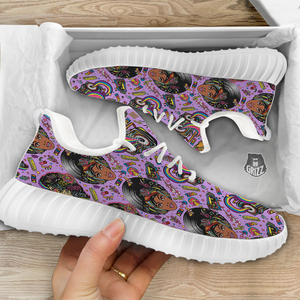 Hippie Retro Funky Women Print Pattern White Walking Shoes-grizzshop