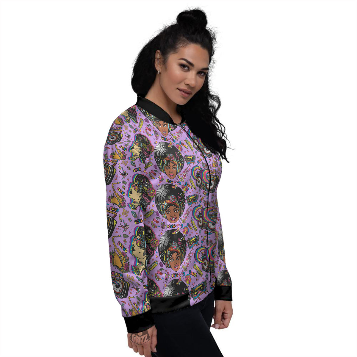 Hippie Retro Funky Women Print Pattern Women's Bomber Jacket-grizzshop