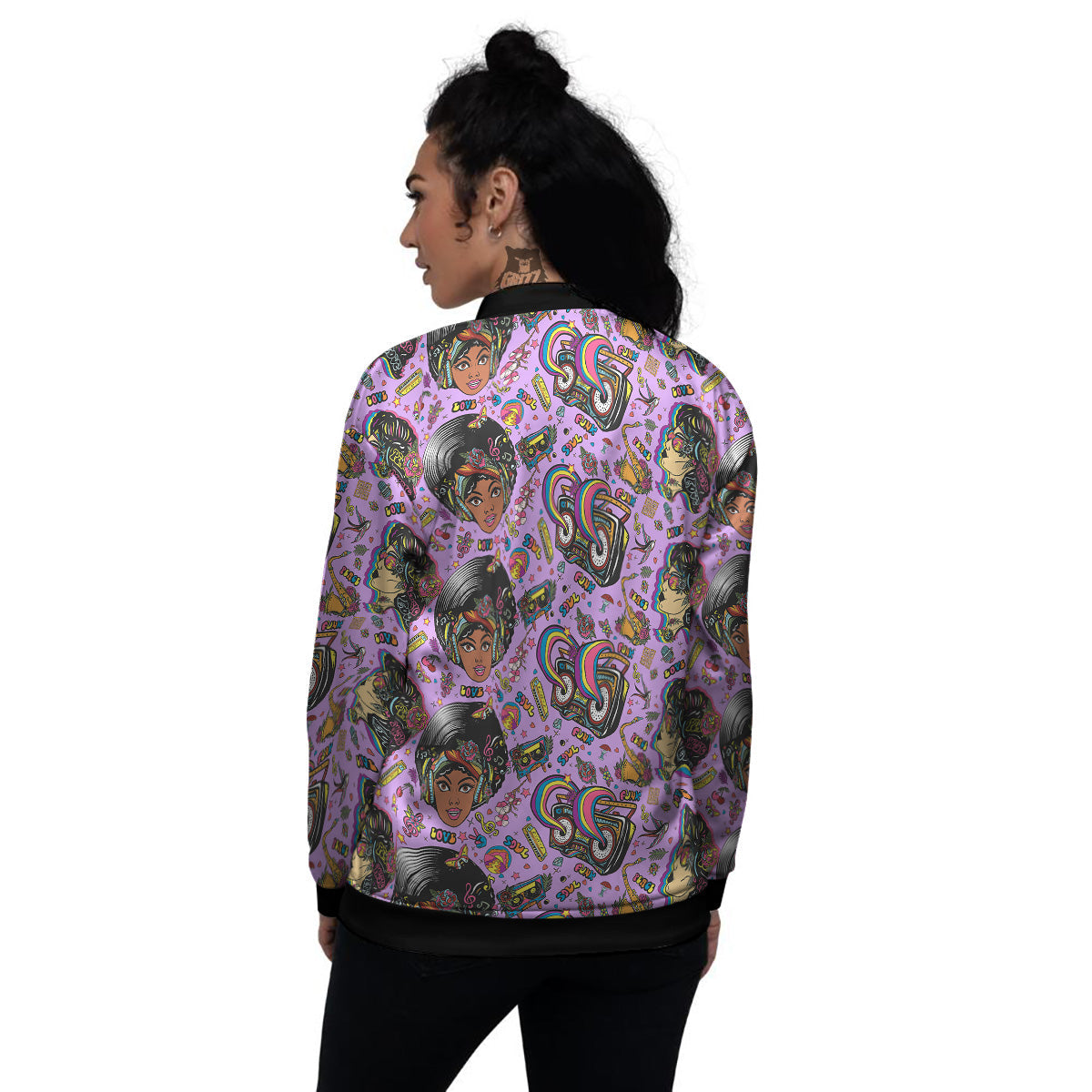 Hippie Retro Funky Women Print Pattern Women's Bomber Jacket-grizzshop