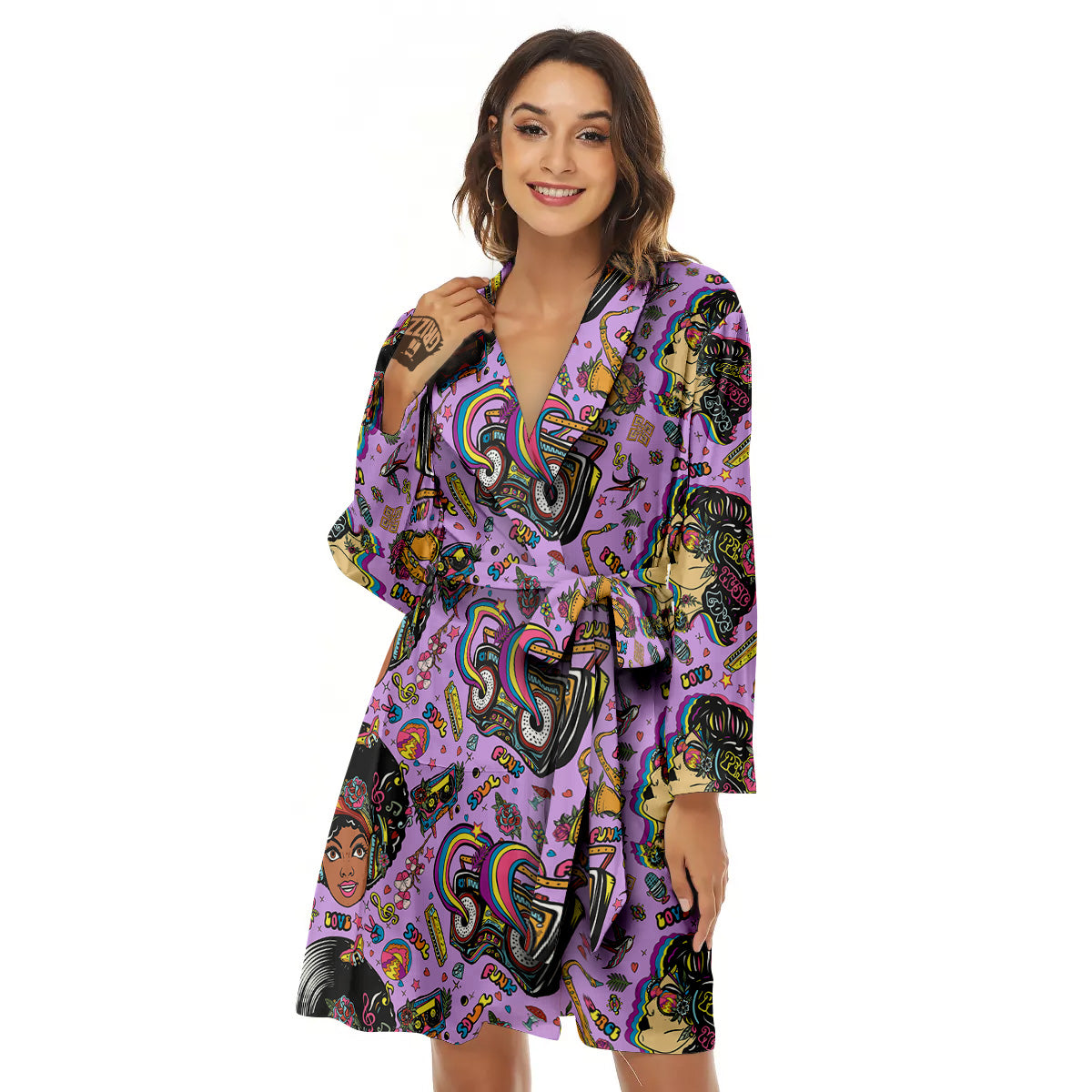 Hippie Retro Funky Women Print Pattern Women's Robe-grizzshop