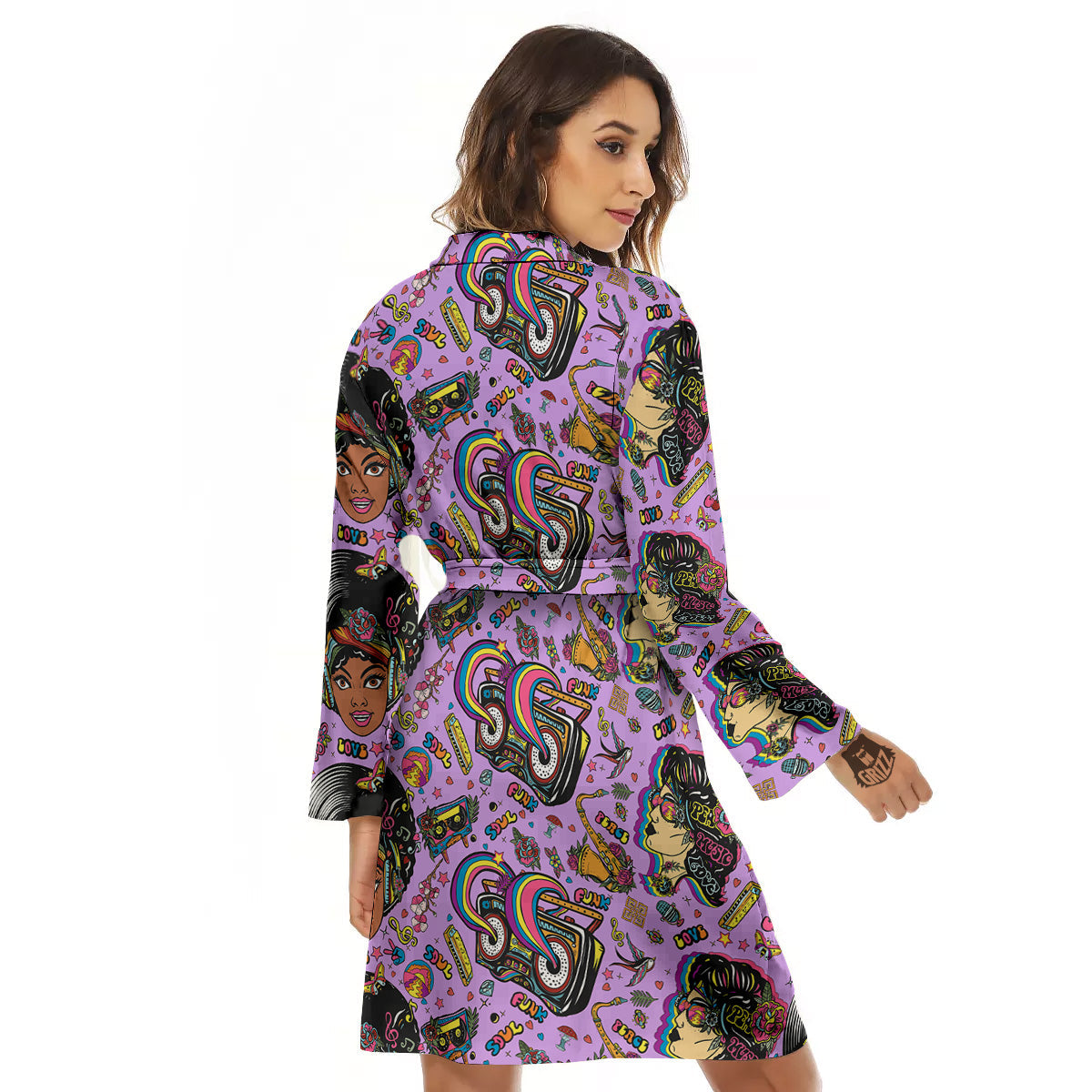 Hippie Retro Funky Women Print Pattern Women's Robe-grizzshop
