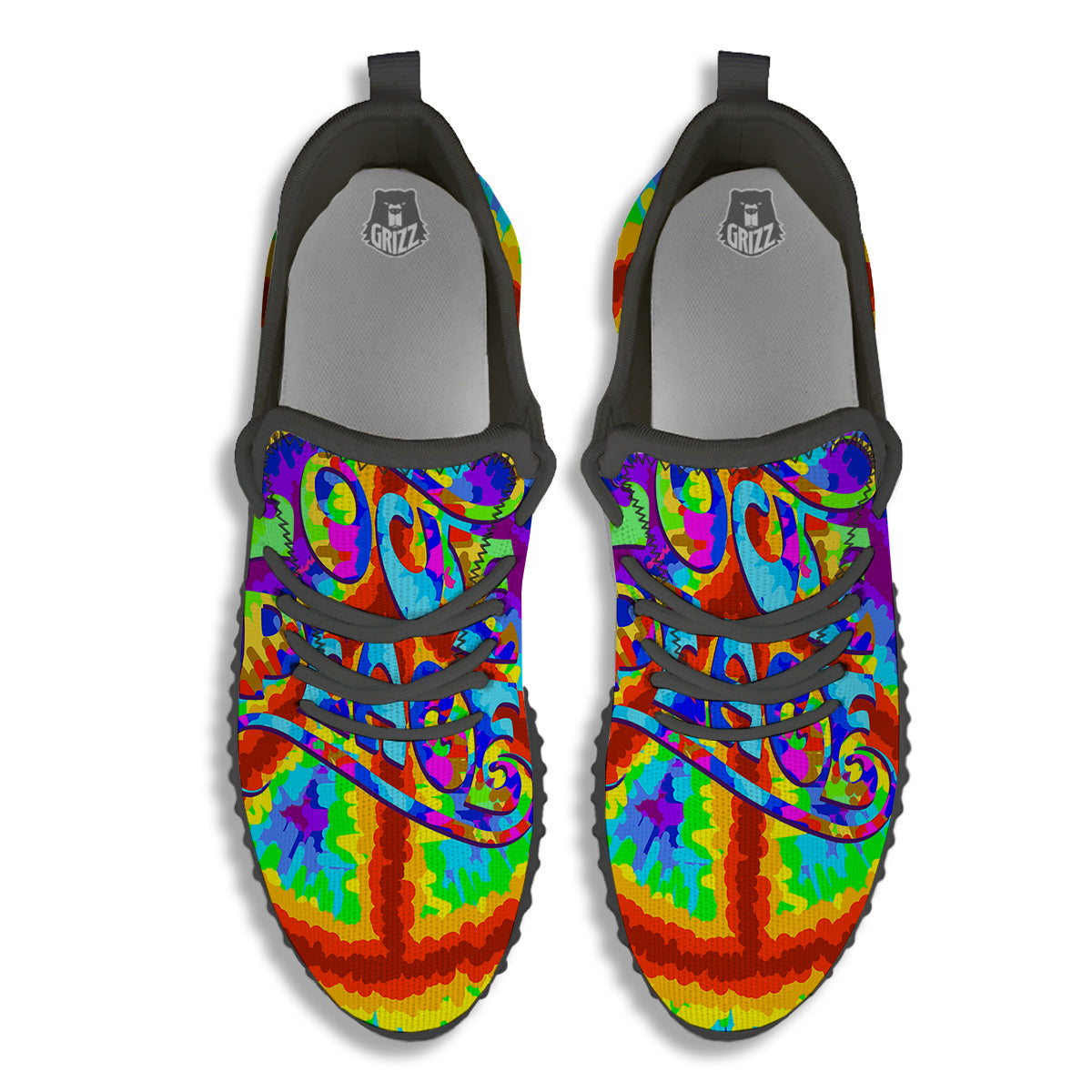 Hippie Symbol Colorful Abstract Print Black Walking Shoes-grizzshop
