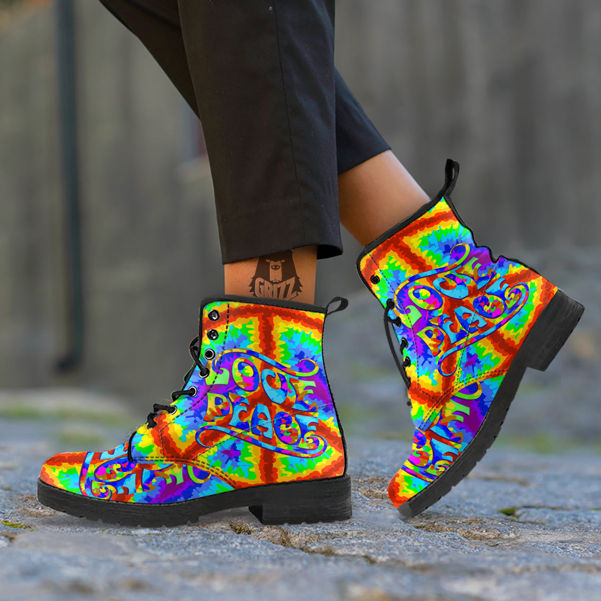 Hippie Symbol Colorful Abstract Print Leather Boots-grizzshop