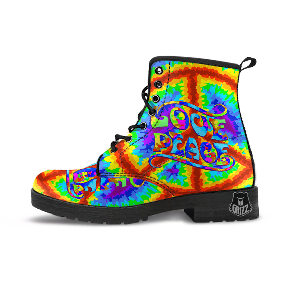Hippie Symbol Colorful Abstract Print Leather Boots-grizzshop