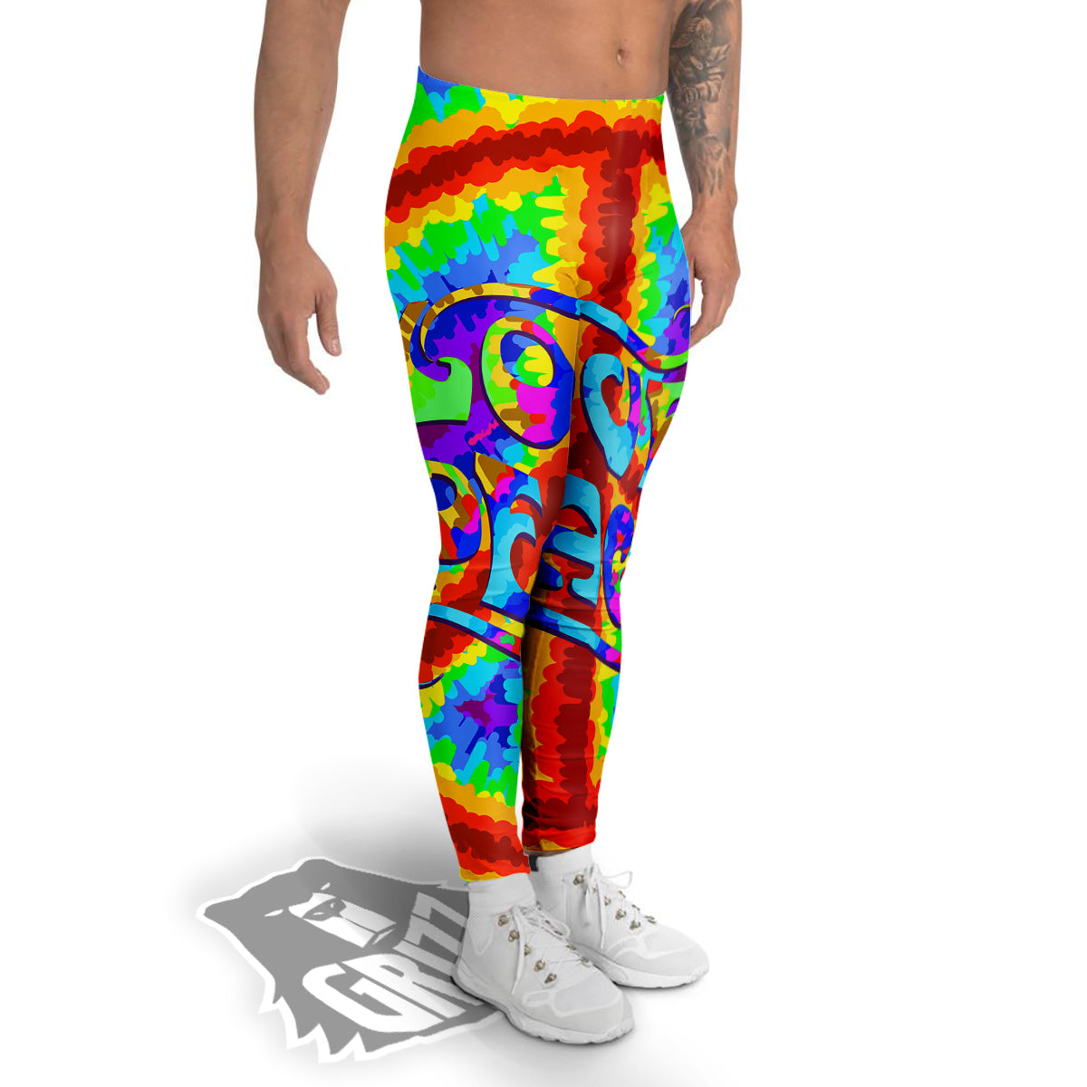 Hippie Symbol Colorful Abstract Print Men's Leggings-grizzshop