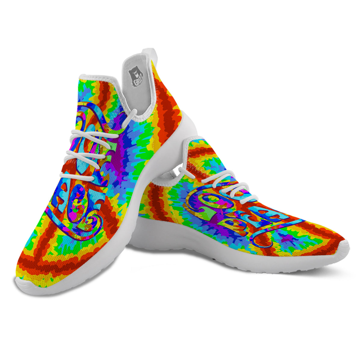 Hippie Symbol Colorful Abstract Print White Athletic Shoes-grizzshop