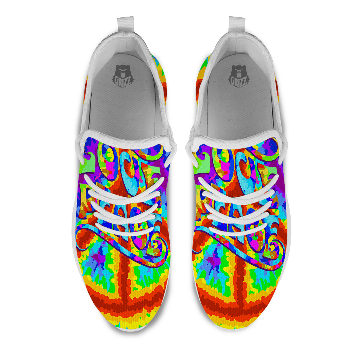 Hippie Symbol Colorful Abstract Print White Athletic Shoes-grizzshop